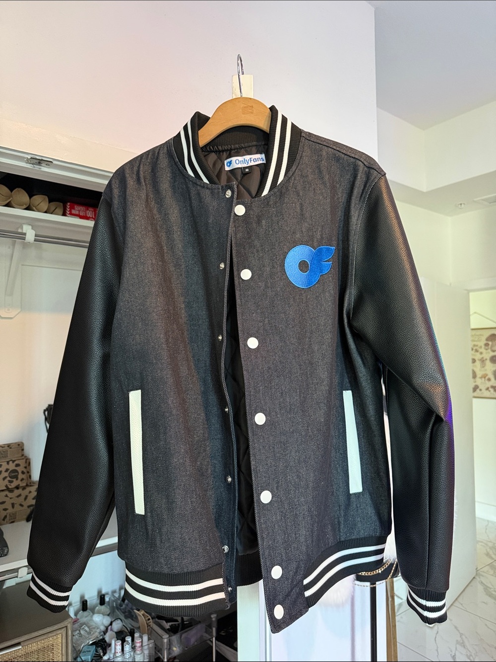Men's Black Varsity Jacket with Blue Logo